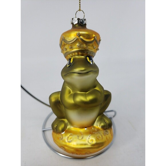 Blown Glass Frog Prince King Christmas Ornament from Fairy Tales Green Gold READ - Picture 3 of 16